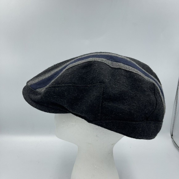 The Harbor Size L / XL Wool Blend Gray Stripe Cabbie Flat Cap Beret - Picture 9 of 15